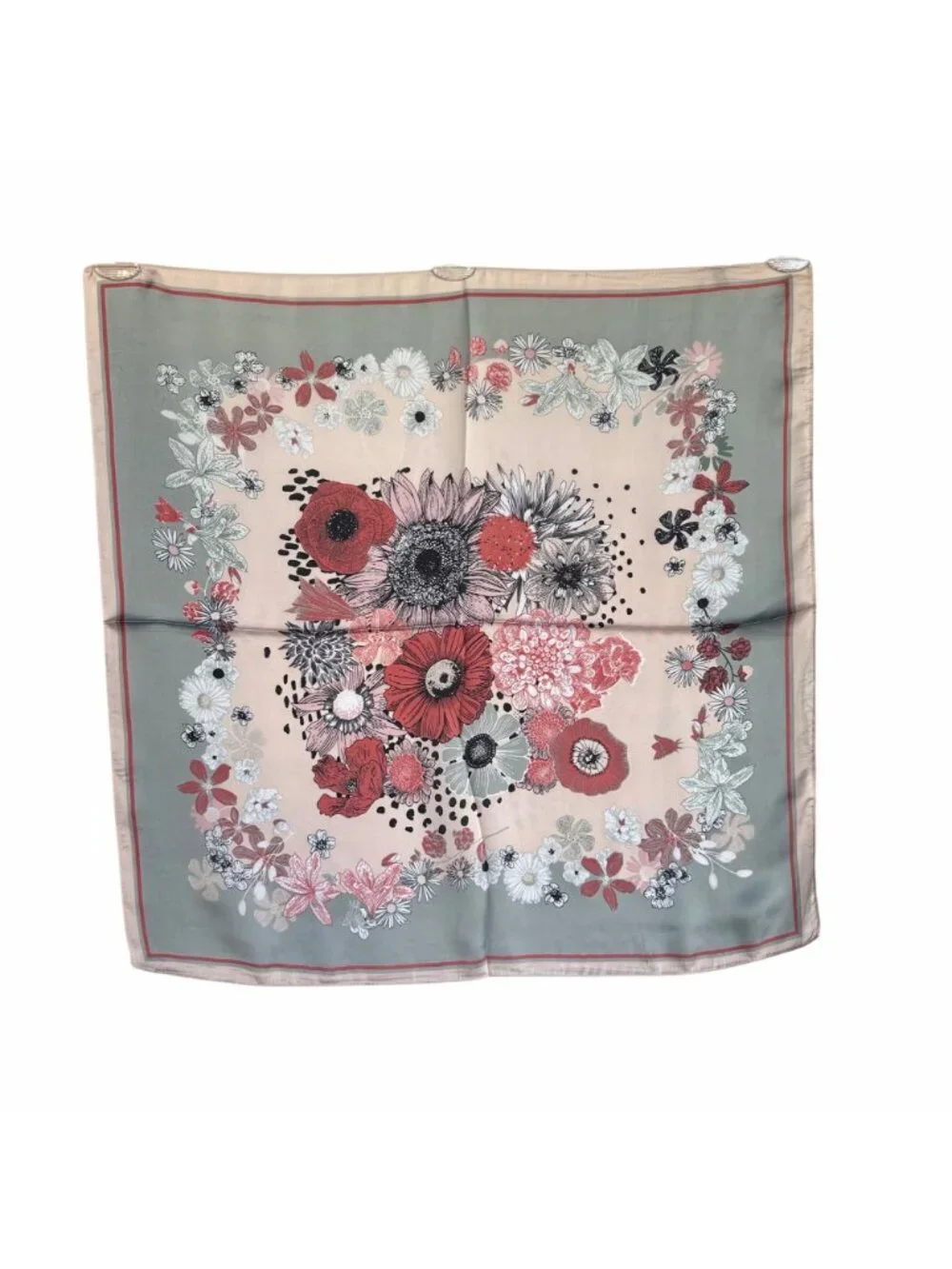 Silky Floral Wreath Square Scarf Green Vintage Inspired Botanical Print headband